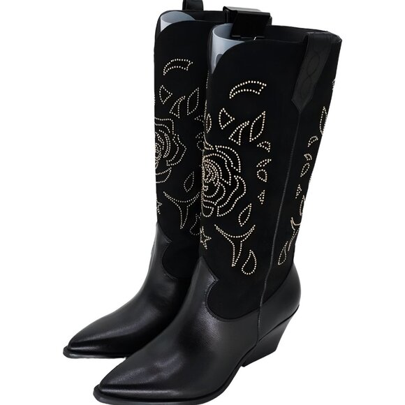 Jessica Simpson Tall Western Boots Black Gold Floral - US 9.5 M EU 40.5 - Picture 2 of 6